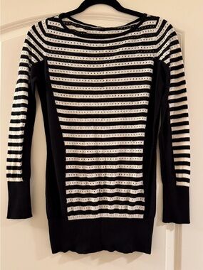 Cache Black and White Striped Women's Sweater